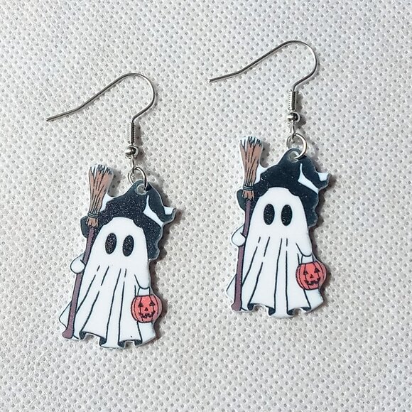 Cute Witch Ghost Earrings, Halloween Earrings, Festive Earrings, Unique Earrings - Picture 1 of 2